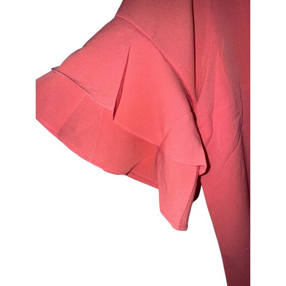 L. Hansen Coral Ruffle Sleeve Tunic Blouse Womens Large 97% Polyester 3% Elastan - Picture 6 of 10